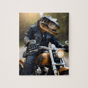 Puzzle **"Rex reactivado: T-Rex en cuero en motocicleta