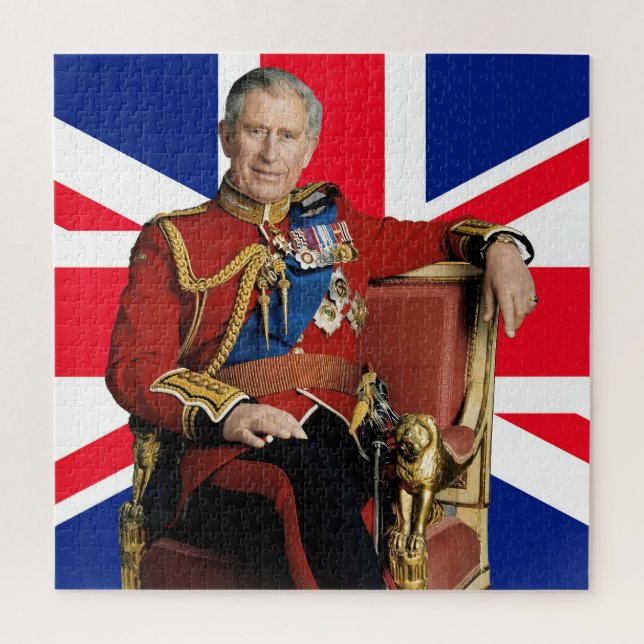 Puzzle Rey Carlos III con bandera británica (Vertical)
