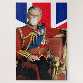 Puzzle Rey Carlos soplando chicle blanco bandera británic