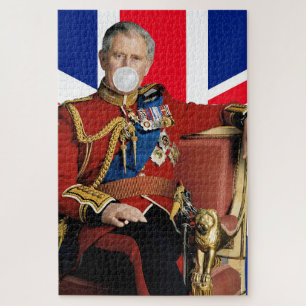 Puzzle Rey Carlos soplando chicle blanco bandera británic