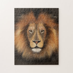 Puzzle rey león del jungla realista masculino acuarela