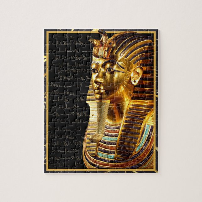 Puzzle Rey Tutankhamun con Hieroglíficos Oro y Negro (Vertical)