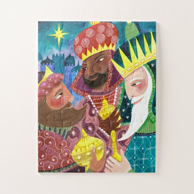 Puzzle Reyes Magos modernos con estrella y regalos  (Vertical)