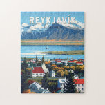 Puzzle Reykjavík Islandia Viaje al Vintage<br><div class="desc">Reykjavík retro diseño de viajes vectoriales. Reikiavik es la capital más septentrional de un Estado soberano del mundo. Es una de las ciudades más limpias,  verdes y seguras del mundo.</div>