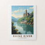 Puzzle Rhine River Alemania Sección Viajes Art Vintage<br><div class="desc">Río Rin en un estilo de arte vectorial que presenta la porción en Alemania. El Rin es uno de los ríos más importantes de Europa. El río comienza en el cantón suizo de Graubünden,  en los Alpes suizos surestes.</div>