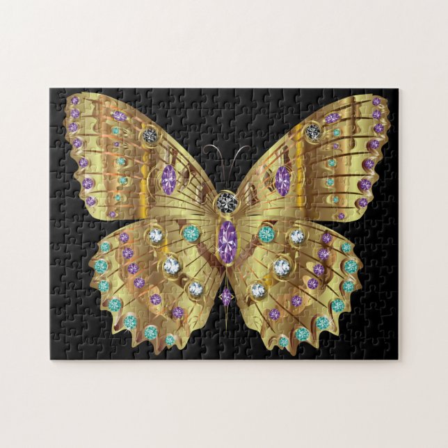 Puzzle Rhinestone Golden Butterfly (Horizontal)