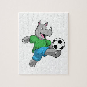 Puzzle Rhino como jugador de fútbol con fútbol