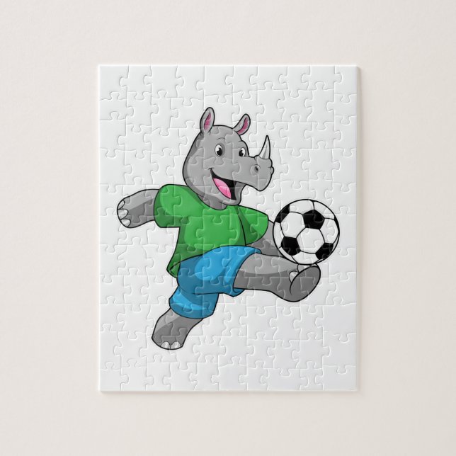 Puzzle Rhino como jugador de fútbol con fútbol (Vertical)