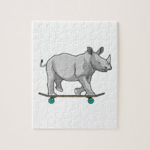 Puzzle Rhino como patinador con patineta