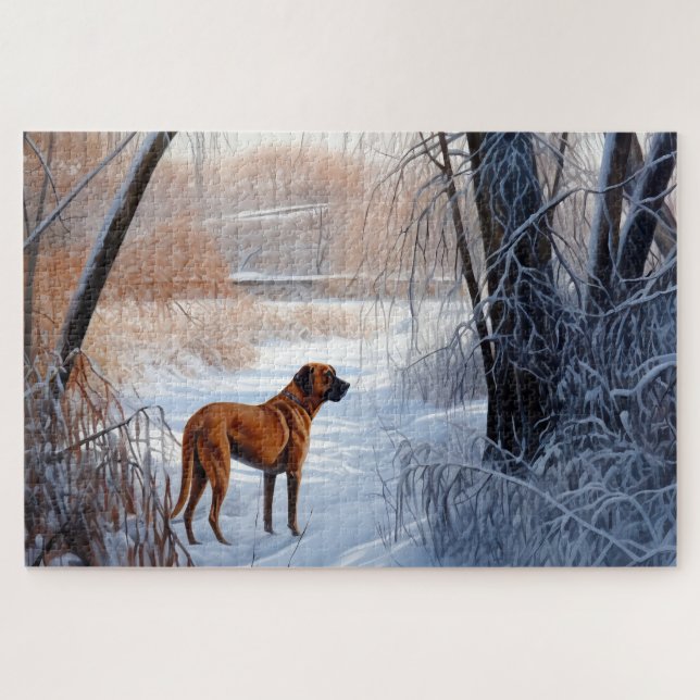 Puzzle Rhodesian Ridgeback Deja que nieve Navidad (Horizontal)