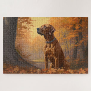Puzzle Rhodesian Ridgeback en Otoño Las Hojas Caídas Ins