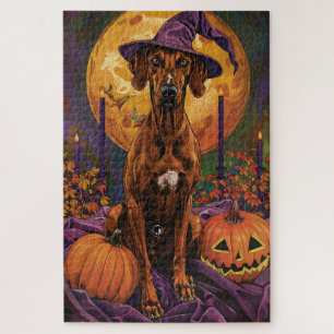Puzzle Rhodesian Ridgeback Perro Halloween Bruja Calabaza