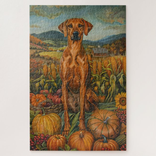 Puzzle Ridgeback de Rodesia Cosecha de Otoño Día de Acció (Vertical)