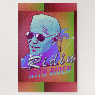 Puzzle Ridin' Con Biden Synthwave Outrun Retro Palm Tree