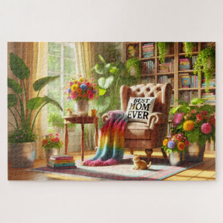 Puzzle Rincón de lectura acogedor de mamá con regalo del
