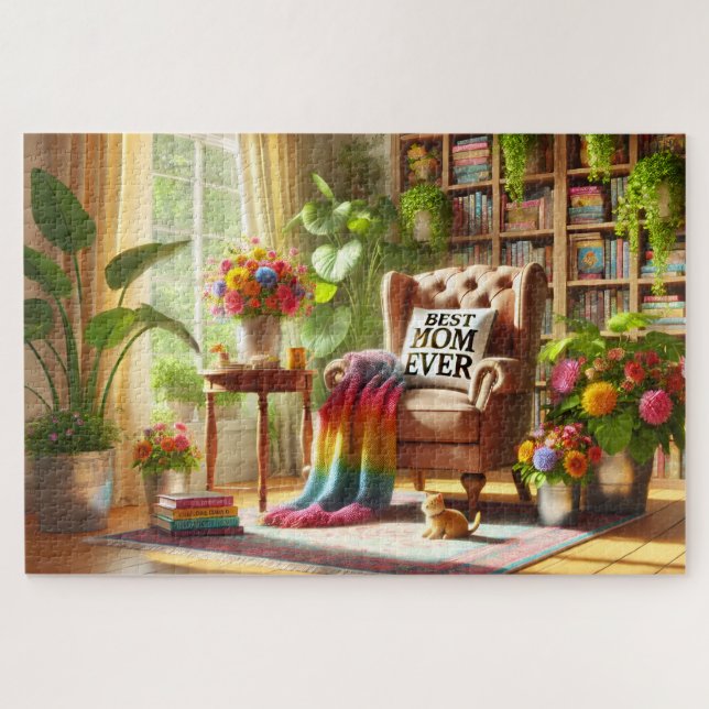 Puzzle Rincón de lectura acogedor de mamá con regalo del  (Horizontal)