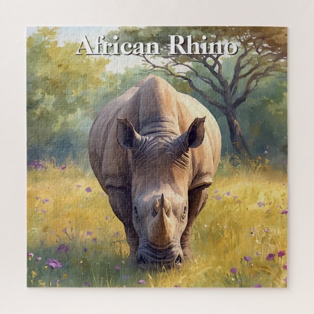 Puzzle Rinoceronte africano de Watercolor Bushveld (Vertical)
