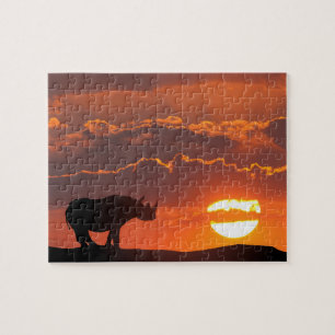 Puzzle Rinoceronte al atardecer, Masai Mara, Kenia