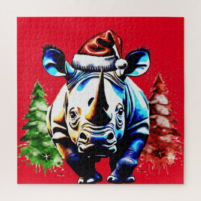 Puzzle Rinoceronte bonito de Navidad (Vertical)