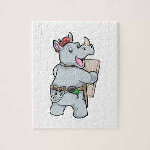 Puzzle Rinoceronte en pintura con colores