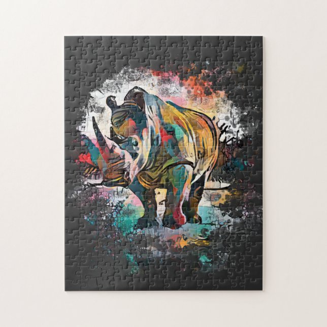 Puzzle ¡Rinocerontes coloridos! | Difícil negro (Vertical)