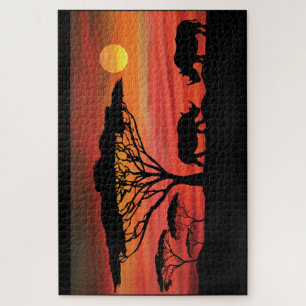 Puzzle Rinocerontes en el atardecer africano Serengeti