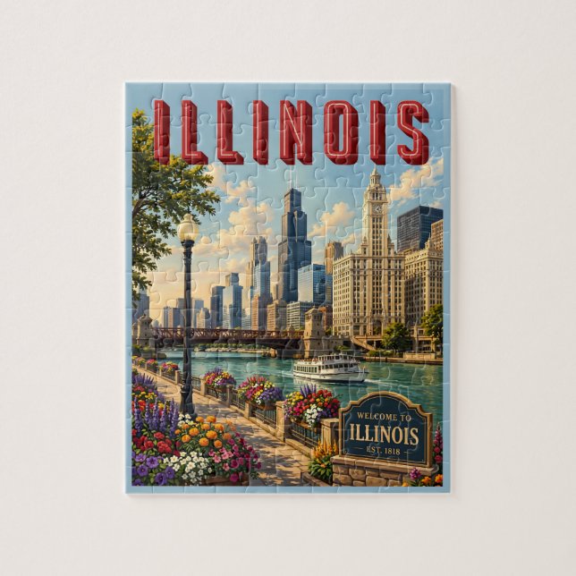 Puzzle Río Chicago Illinois (Vertical)