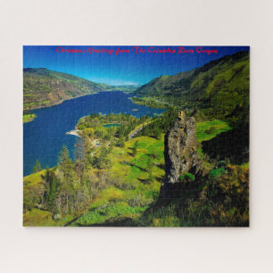 Puzzle Río Columbia Oregon. Felicitaciones de Navidad