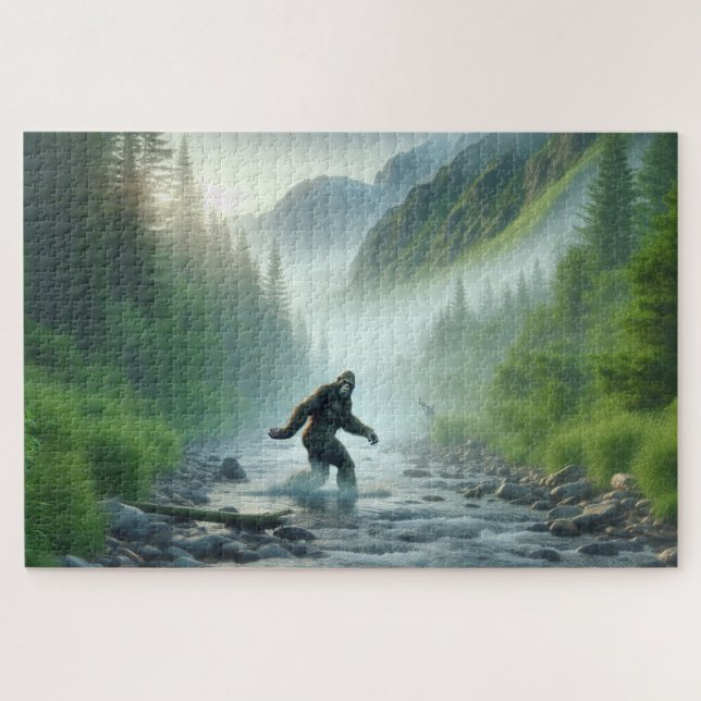 Puzzle Río Crossing Bigfoot, Bigfoot, bosque sereno (Horizontal)