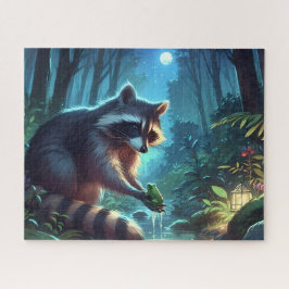 Puzzle Río Forestal de Raccoon y Rana de Medianoche