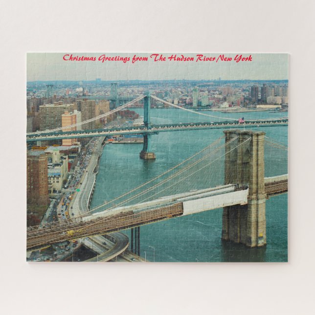 Puzzle Río Hudson Nueva York. Felicitaciones de Navidad (Horizontal)