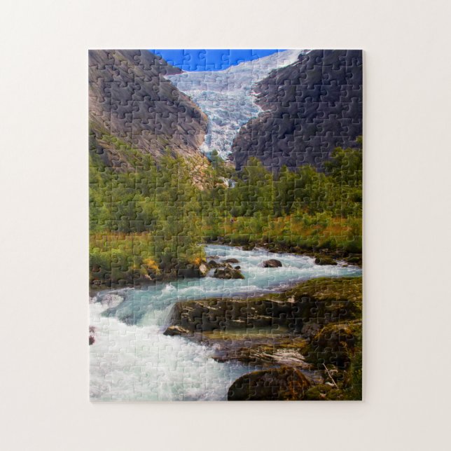 Puzzle Río que fluye del glaciar Briksdal (Vertical)
