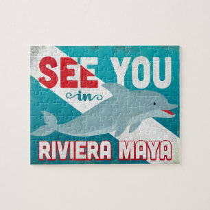 Puzzle Riviera Maya Dolphin - Viaje retro vintage