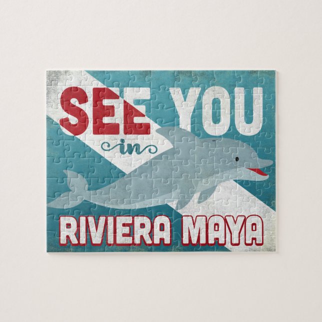 Puzzle Riviera Maya Dolphin - Viaje retro vintage (Horizontal)
