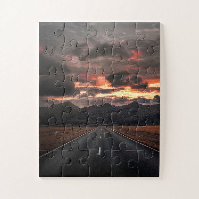 Puzzle Road into Mountain Sunset (Vertical)