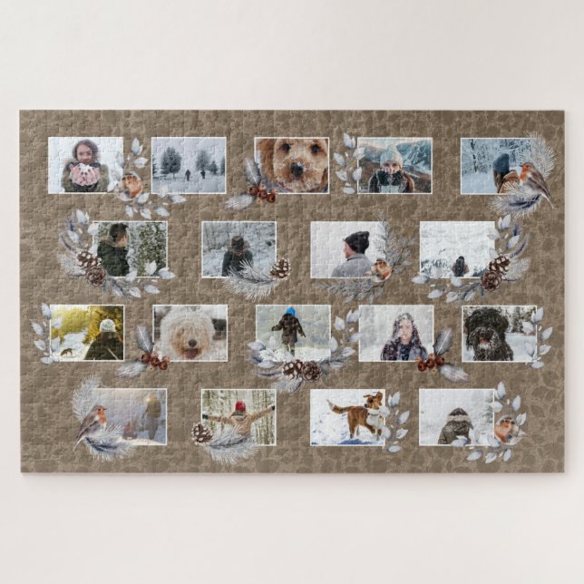 Puzzle Robin Collage de fotos Personalizado Rustic Kraft  (Horizontal)