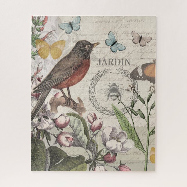 Puzzle Robin Elegant Bird Butterfly Arte Francés (Vertical)