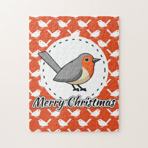 Puzzle Robin sobre el patrón de pájaro blanco Naranja - F
