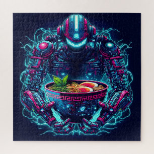 Puzzle Robot Cyberpunk Futurista Comida Ramen Neon