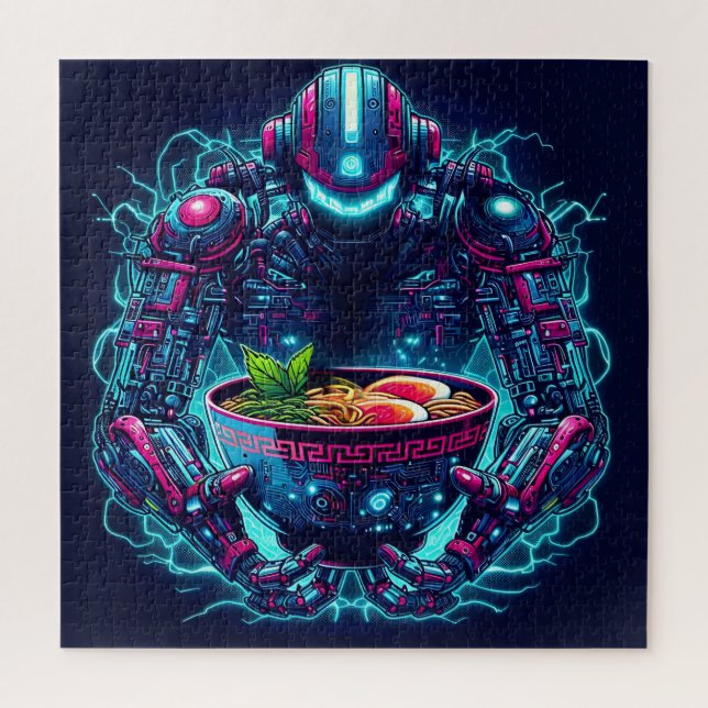 Puzzle Robot Cyberpunk Futurista Comida Ramen Neon (Vertical)