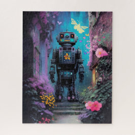 Puzzle Robot grande en una noche mística morada floral
