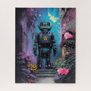 Puzzle Robot grande en una noche mística morada floral