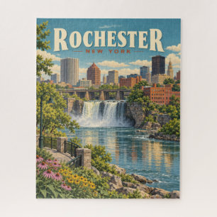 Puzzle Rochester Vintage Nueva York Skyline High Falls