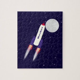 Puzzle Rocket of Red White and Blue in Space Personalizad