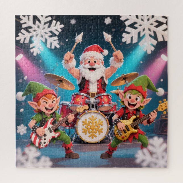 Puzzle Rockin' Santa & The Elf Band: Christmas Drummer (Vertical)