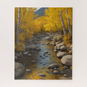 Puzzle Rocky Stream Con Árboles De Oro Aspen, Vs 2 Pintur