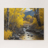 Rocky Stream con pintura de árboles de almidón de