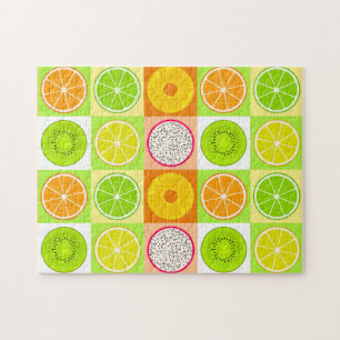 Puzzle Rodajas de Frutas Tropicales, Cítricos, Kiwi y Pit