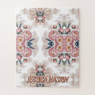 Puzzle Rojizo Azul Marino Rosa Pastel Floral Suave