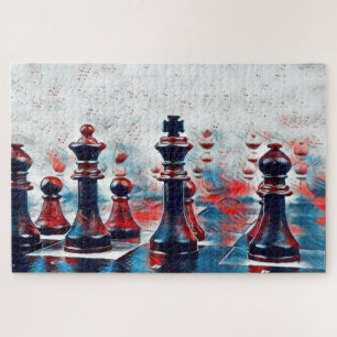 Puzzle Rojo, Blanco, Azul Piezas De Ajedrez Rey, Reina, O